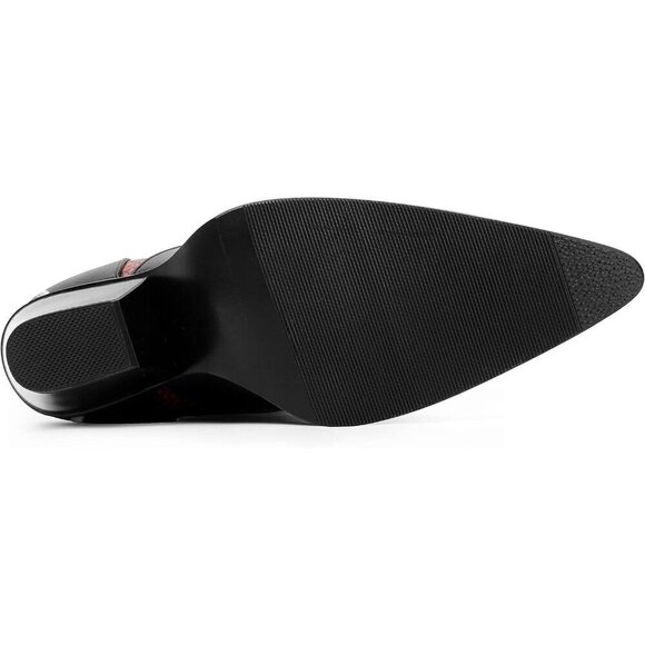 Ann Creek Low Heels Women Black Faux Leather Contrast Mid Calf Pointed toe Boots - Picture 4 of 7